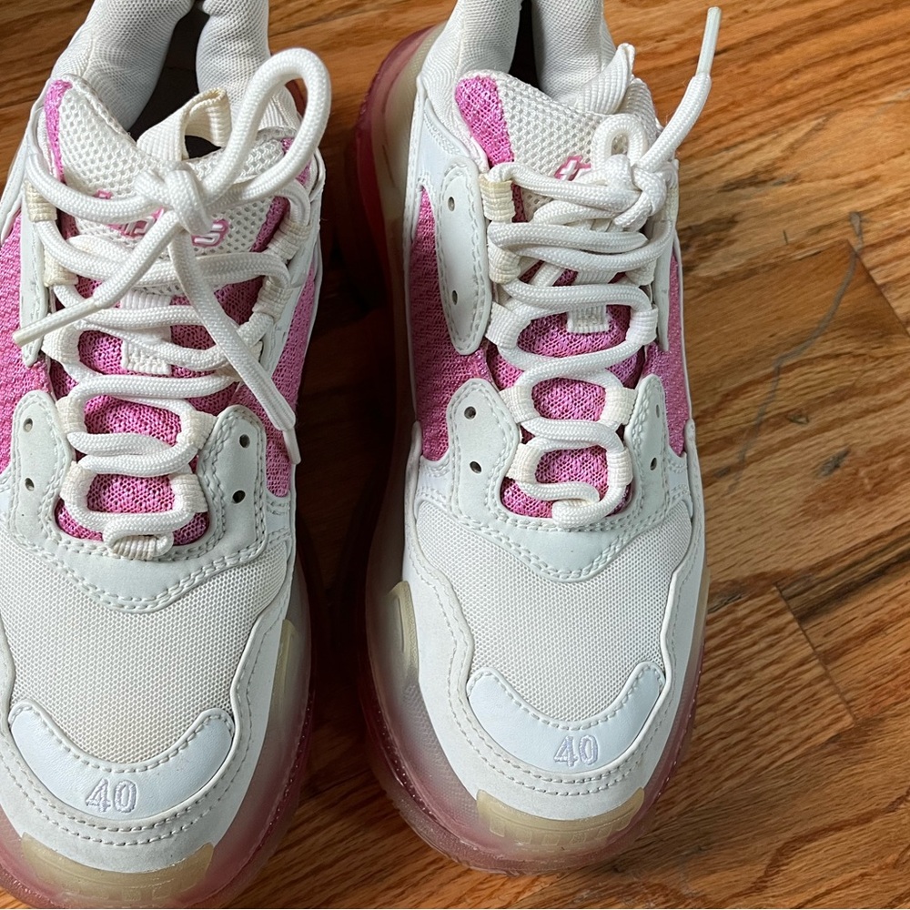 White and Pink Clear Sole Balenciaga Triple S. Women’s size 40 (US 10)